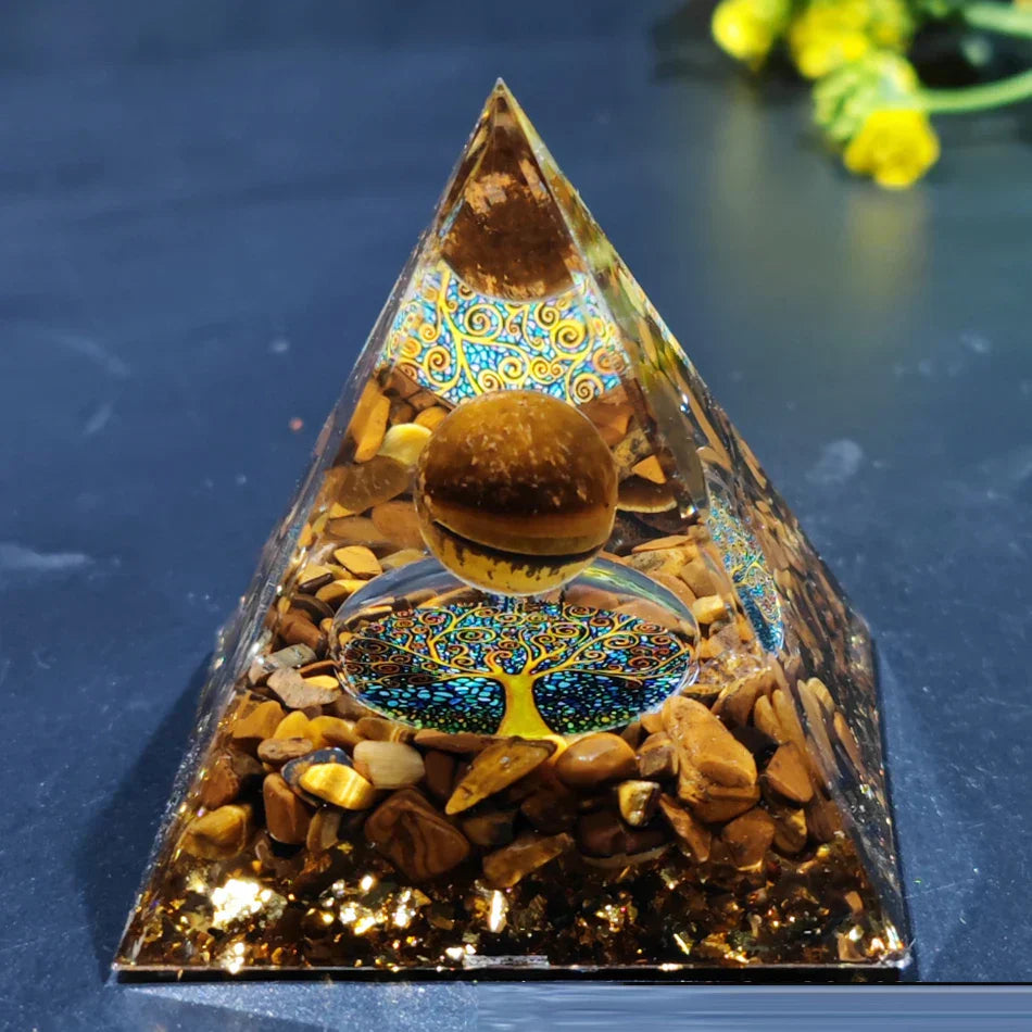 Lisslune | Orgonite Pyramid with Amethyst Pendulum – Energy, Protection and Decoration