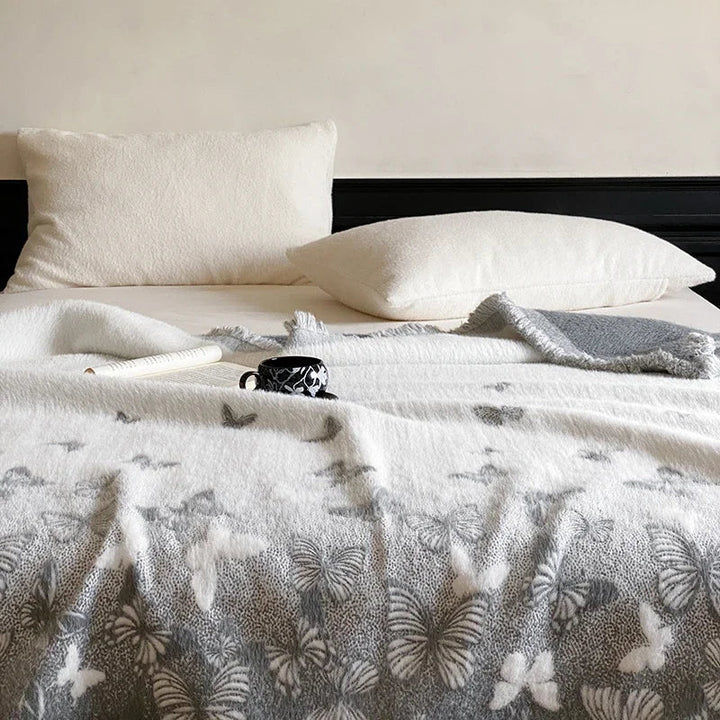 Rynx High-Quality Autumn Winter Warm Throws for Sofa Butterfly Jacquard Artificial Mink Fur Warm Blanket High-Quality Scarf Blanket