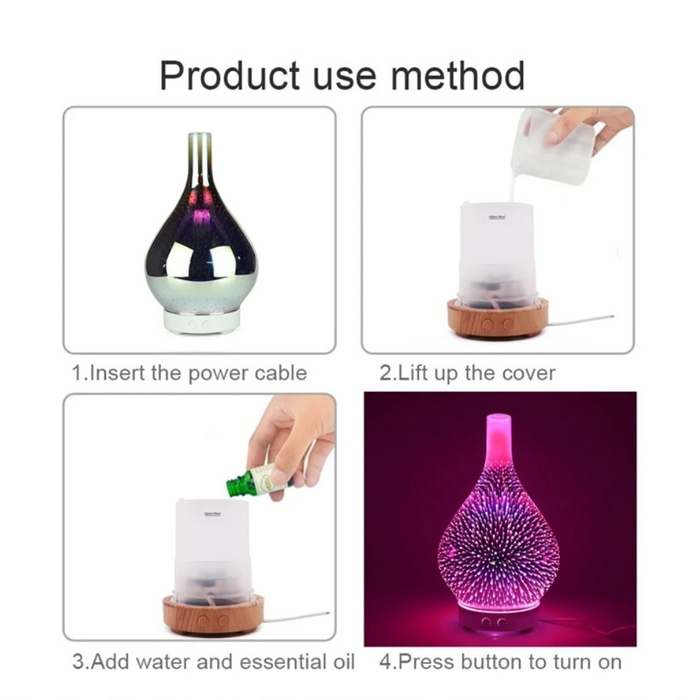 Lisslune | AromaBurst 3D Glass Essential Oil Diffuser with LED Lights
