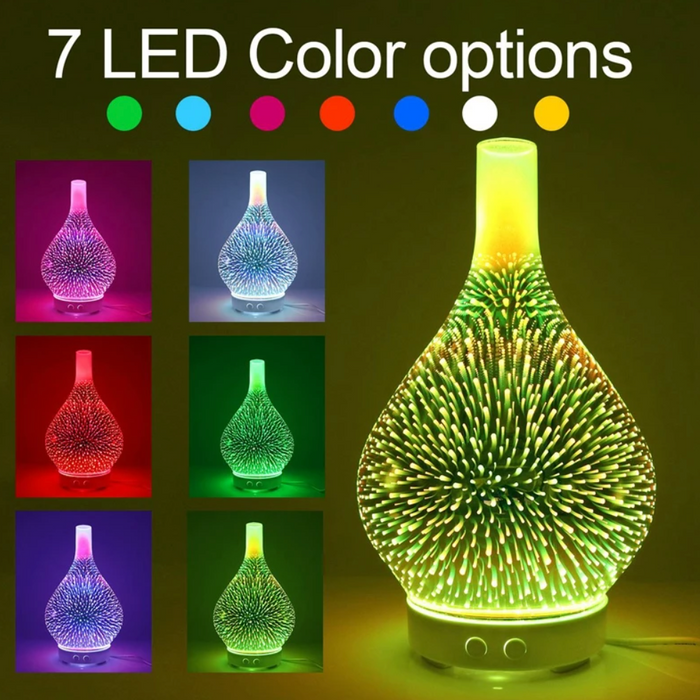 Lisslune | AromaBurst 3D Glass Essential Oil Diffuser with LED Lights