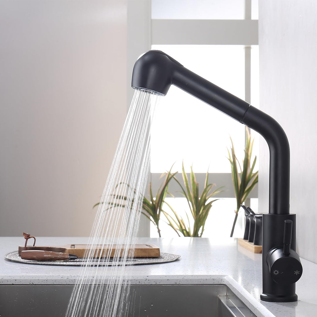 Lisslune | Sink mixer tap with pull-out spray, kitchen faucet with 2 spray types, high-pressure mixing battery 360° swivel