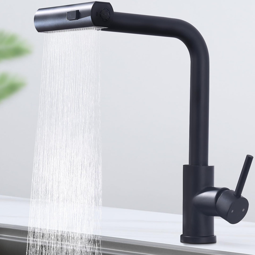 Lisslune | Kitchen Faucet Black, Pull-Out Kitchen Faucet with 3 Spray Types, Sink Faucet with Spray, Kitchen Faucet 360° Swivel, Kitchen Tap Stainless Steel
