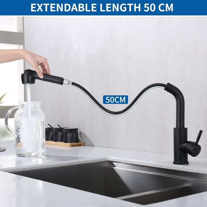 Lisslune | Sink mixer tap with pull-out spray, kitchen faucet with 2 spray types, high-pressure mixing battery 360° swivel