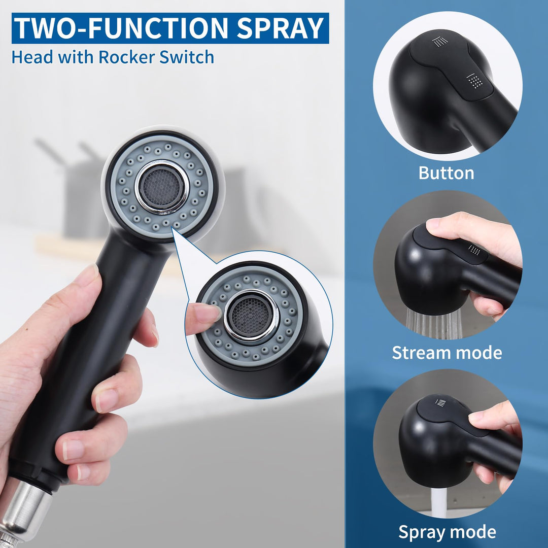 Lisslune | Sink mixer tap with pull-out spray, kitchen faucet with 2 spray types, high-pressure mixing battery 360° swivel