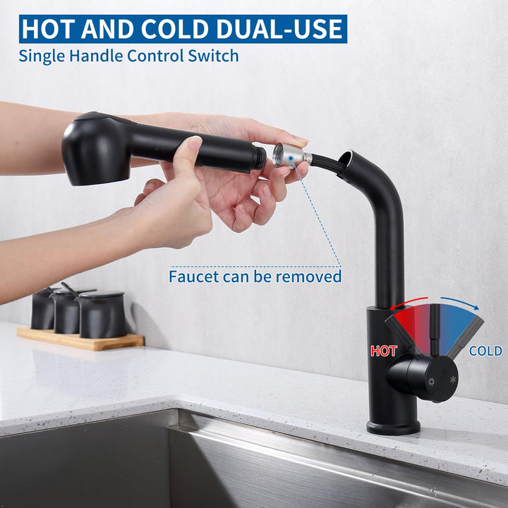 Lisslune | Sink mixer tap with pull-out spray, kitchen faucet with 2 spray types, high-pressure mixing battery 360° swivel
