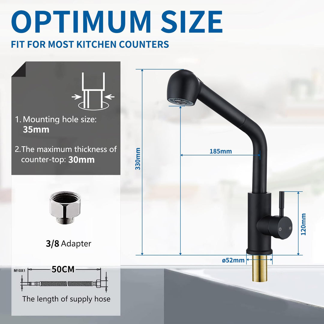 Lisslune | Sink mixer tap with pull-out spray, kitchen faucet with 2 spray types, high-pressure mixing battery 360° swivel