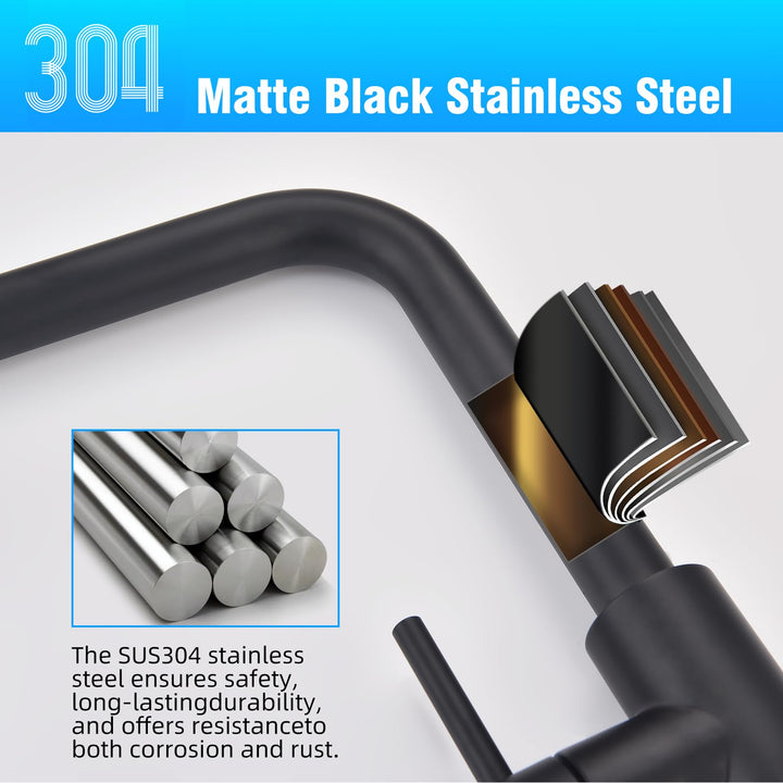 Lisslune | Kitchen Faucet Black, Pull-Out Kitchen Faucet with 3 Spray Types, Sink Faucet with Spray, Kitchen Faucet 360° Swivel, Kitchen Tap Stainless Steel