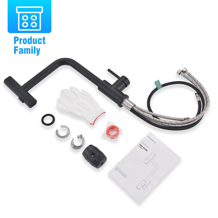 Lisslune | Kitchen Faucet Black, Pull-Out Kitchen Faucet with 3 Spray Types, Sink Faucet with Spray, Kitchen Faucet 360° Swivel, Kitchen Tap Stainless Steel