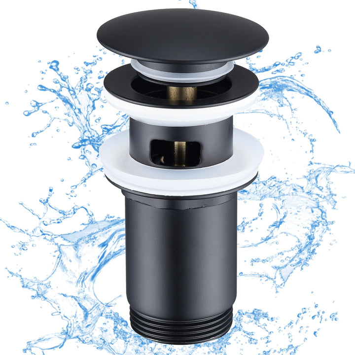 Lisslune | Drain assembly Black Matt with overflow, Universal drain valve drainage assembly for sink, Brass Pop Up drain plug valve for wash basin/sink