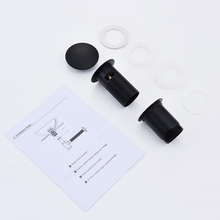 Lisslune | Drain assembly Black Matt with overflow, Universal drain valve drainage assembly for sink, Brass Pop Up drain plug valve for wash basin/sink