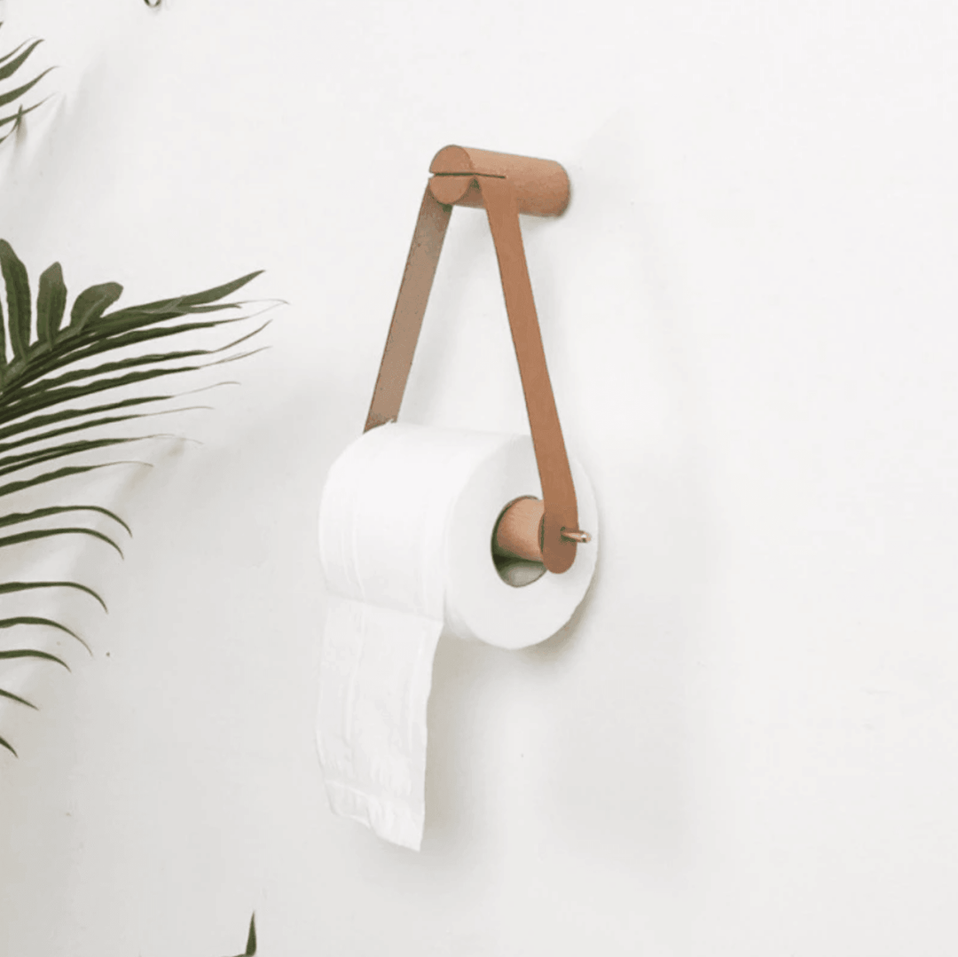 Lisslune | High-Quality Toilet Paper Holder | Oak & Synthetic Leather | Minimalist Bathroom Design