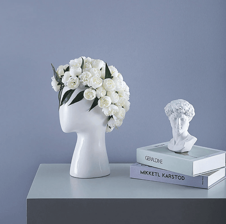 Lisslune | Creative Human Head White Black Decorative Ceramic Vase