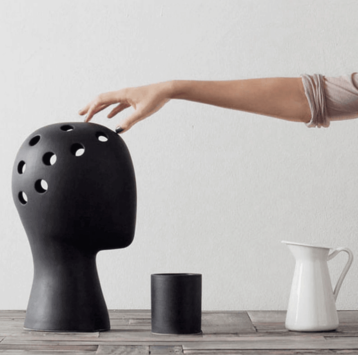 Lisslune | Creative Human Head White Black Decorative Ceramic Vase