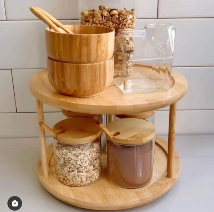 Lisslune | 2Tier Rotating Bamboo Spice Rack