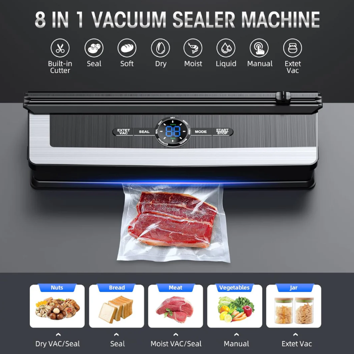 Lisslune | Multifunctional 8-in-1 Vacuum Sealer with Integrated Film Cutter