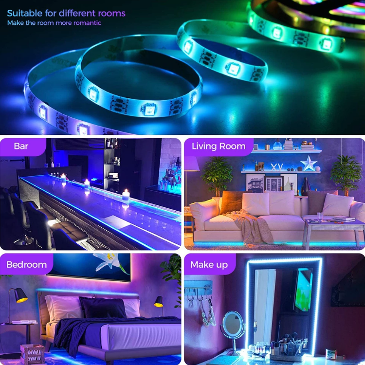 Lisslune | LED Light Strips For Bedroom RGB 5050 Bluetooth Control Feet Supports Light Decor