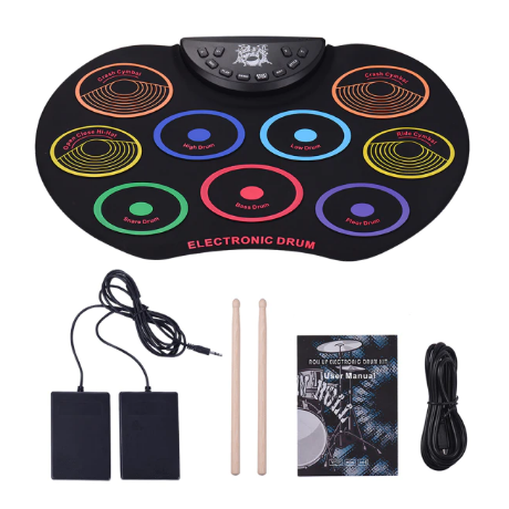 Lisslune | Portable Size Electronic Drum Kit 9 Silicon Pads Folding Set Electronic Drums USB/Battery Powered