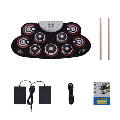 Lisslune | Portable Size Electronic Drum Kit 9 Silicon Pads Folding Set Electronic Drums USB/Battery Powered