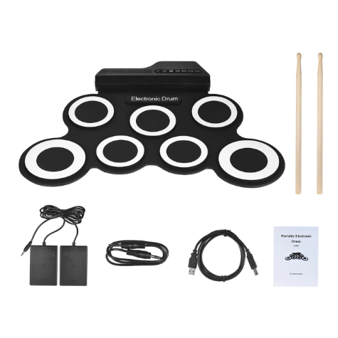 Lisslune | Portable Size Electronic Drum Kit 9 Silicon Pads Folding Set Electronic Drums USB/Battery Powered