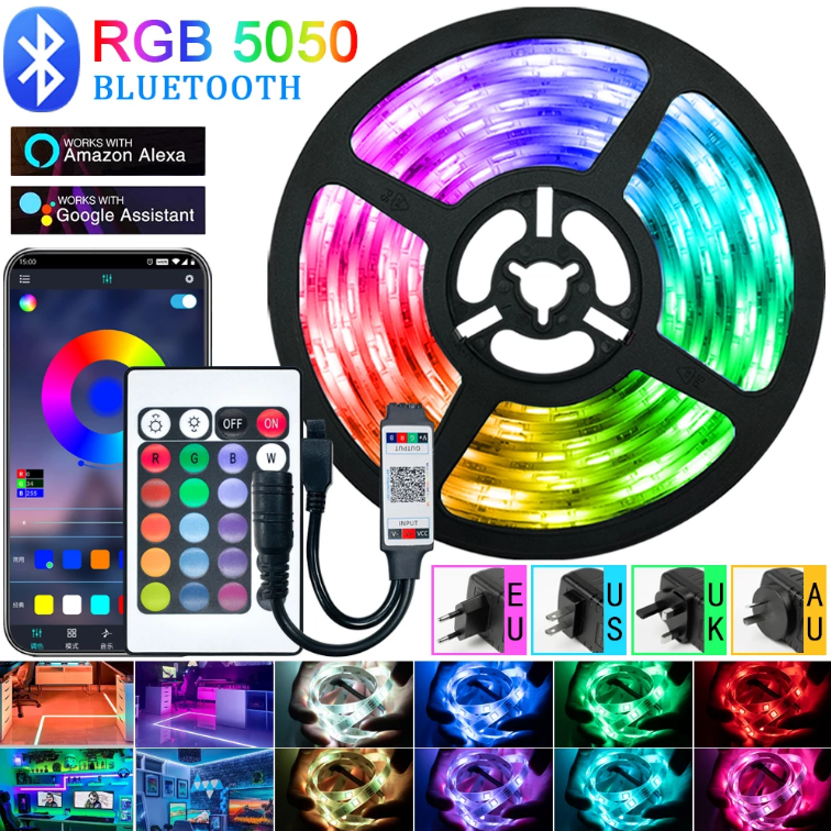 Lisslune | LED Light Strips For Bedroom RGB 5050 Bluetooth Control Feet Supports Light Decor