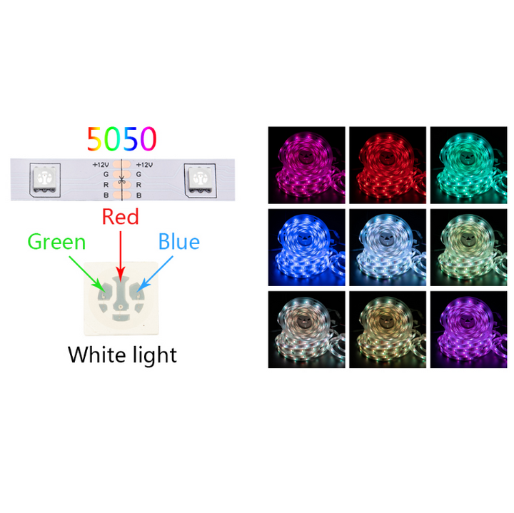 Lisslune | LED Light Strips For Bedroom RGB 5050 Bluetooth Control Feet Supports Light Decor