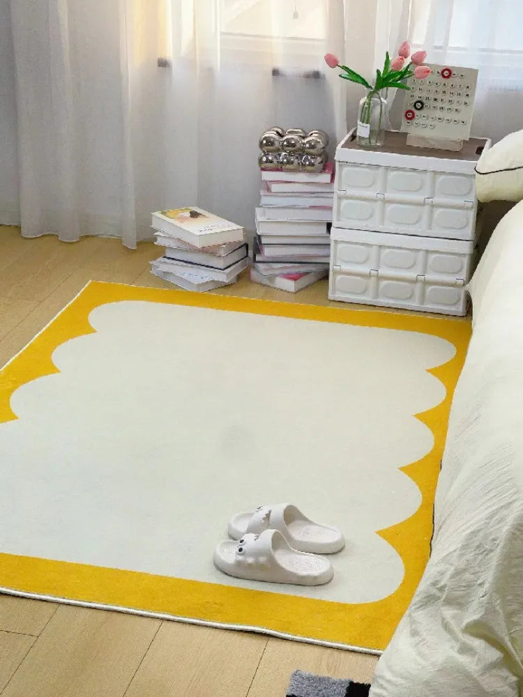 Rynx | Minimalist Living Room Large Rug Yellow White Bedroom Nightstand Rug Comfortable Plush Girls Room Rug Soft Balcony Runner