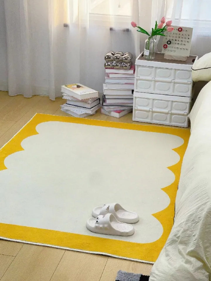 Rynx | Minimalist Living Room Large Rug Yellow White Bedroom Nightstand Rug Comfortable Plush Girls Room Rug Soft Balcony Runner