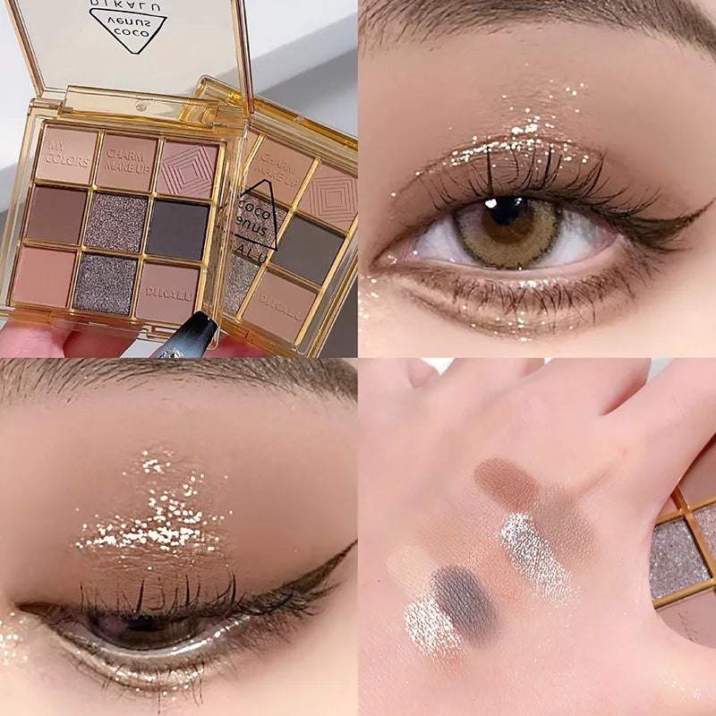 Rynx | Smoky Glitter Matte Eyeshadow Palette 9 Colors Pearl Grey Black Hue Shimmer Eyeshadow Makeup Pigments Palette Cosmetics