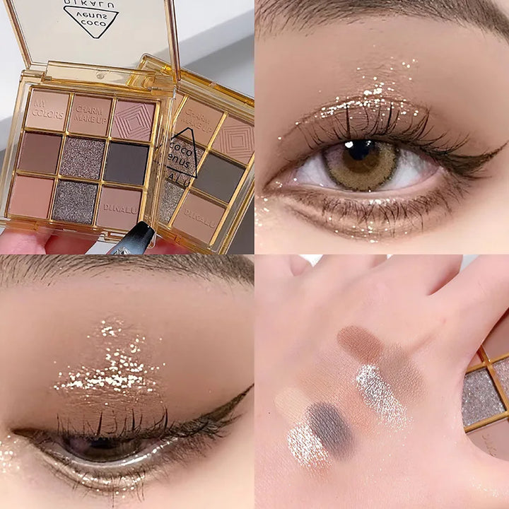 Rynx | Smoky Glitter Matte Eyeshadow Palette 9 Colors Pearl Grey Black Hue Shimmer Eyeshadow Makeup Pigments Palette Cosmetics