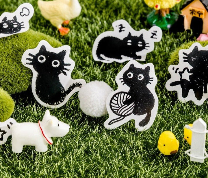 Lisslune | Black Comic Cat Stickers (45 pieces)