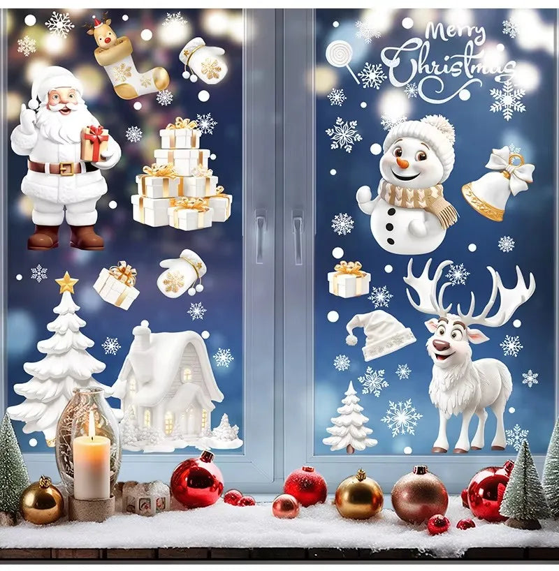 Rynx 9-piece set Christmas window stickers Santa Christmas tree snowflake glass decal 2025 New Year home decoration Navidad 2024 gifts