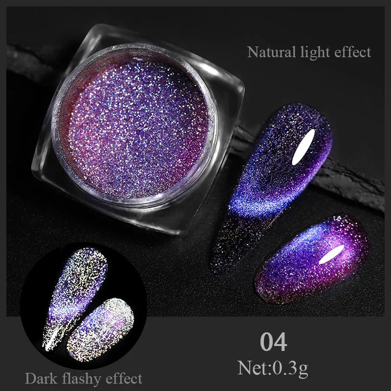 Rynx | Aurora Pearl White Nails Glitter Dust Chrome Gradient Rubbing on Powder Mirror Reflective Magnetic Pigment Nail Art Decorations