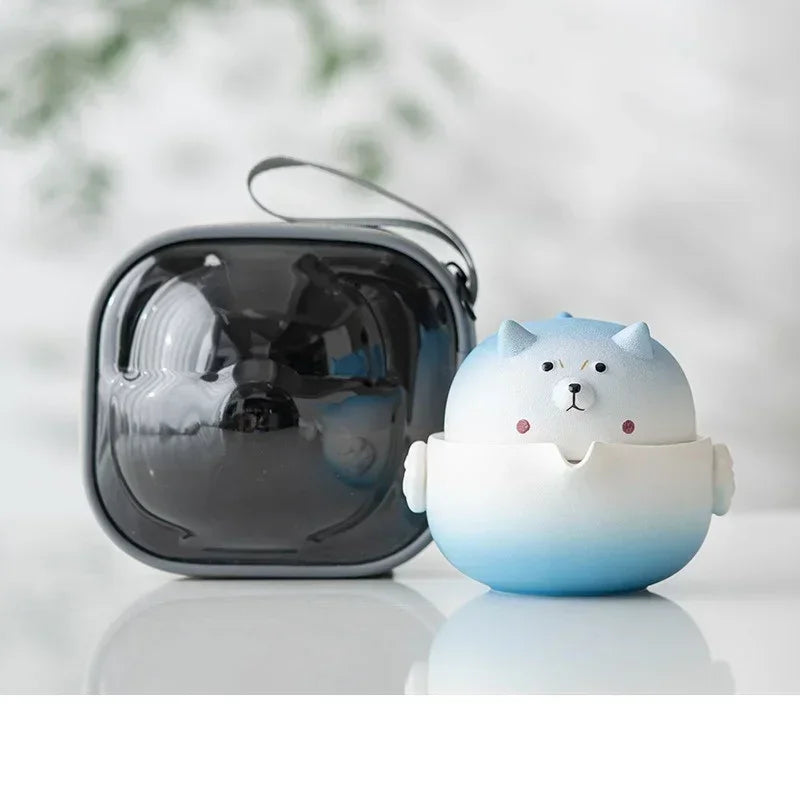 Rynx | Portable Travel Tea Cup Set Ceramic 160ml Camping Tea Set Sweet Dog Teapots Japanese Tea Culture with Storage Bag Travel Supplies