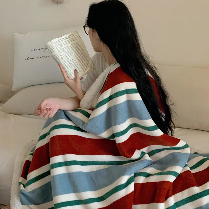 Rynx | Ins Style Blanket 2024 New Skin-Friendly Lamb Fleece Blanket Striped Series For Bedroom Sofa Office