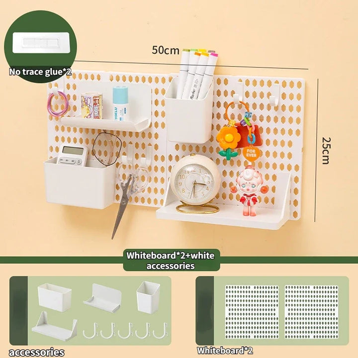 Rynx | Perforated Board Dormitory Wall Shelf Kawaii Home Decor No Drill Adhesive Student Study Wall Mounted Storage Shelf Organizer