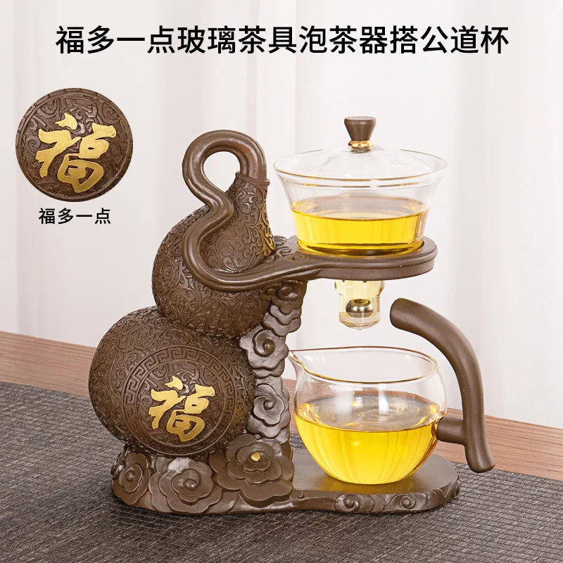 Lisslune | Kung Fu Teapot Household Magnetic Extraction Semi-Automatic Lazy Tea Preparation Tool Glass Tea Set