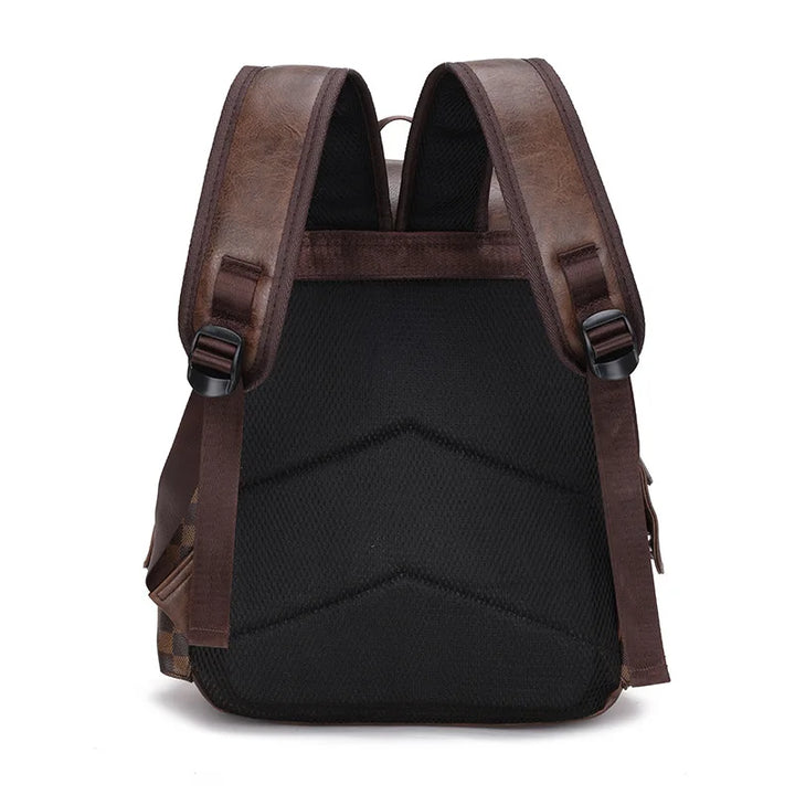 Lisslune | Trendy Checkered Business Versatile Men's Backpack Travel Large Capacity Luxury Brand Design Backpack Men PU Leather School Backpack