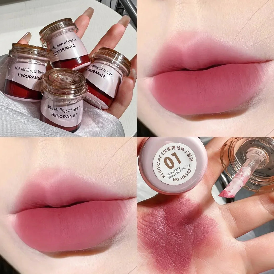 Rynx | 6 Colors Matte Lipstick Canned Pudding Lipstick Pink Lip Gloss Long-Lasting Lip Lacquer Does Not Fade Long-Lasting Lip Makeup Cosmetics
