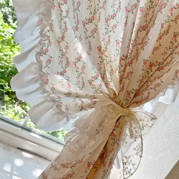 Rynx | Printed Cotton Curtain Pastoral Floral Divider Half Curtain Door Curtain French Style Fresh and Elegant Room Decoration