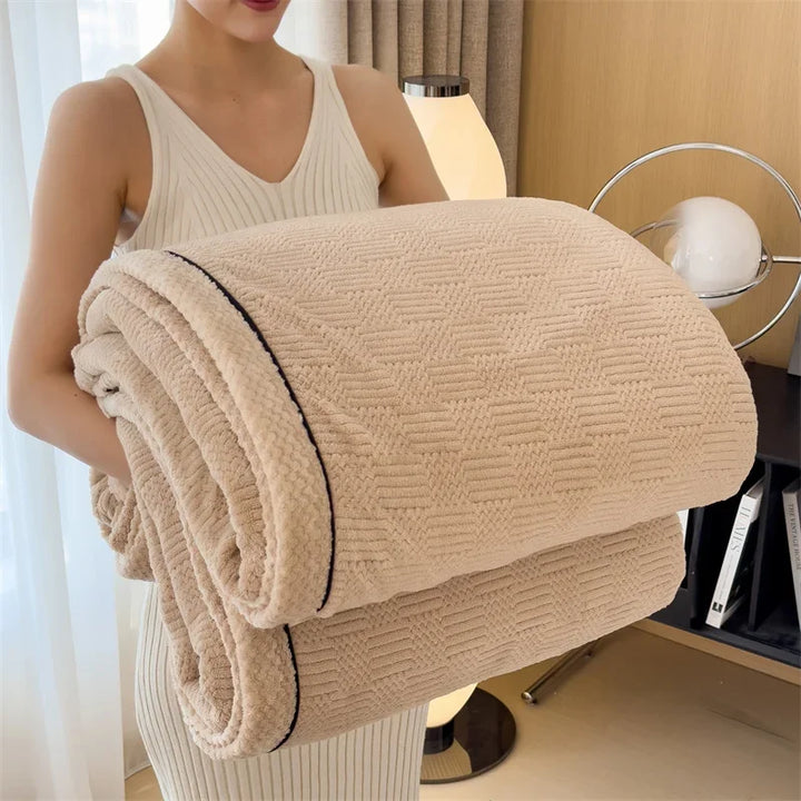 Rynx IEncrypted Carved Velvet Autumn Winter Warm Sofa Blanket Soft Comfortable Warm Bedspreads Throws Fluffy Breathable Bed Sheets