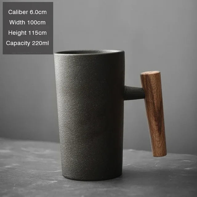 Lisslune | Vintage Coffee Mug with Wooden Handle Made of Stoneware