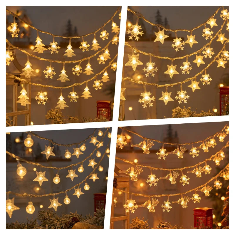 Rynx | LED Snowflake String Lights Star String Lights Battery Operated Xmas Tree Moose Decorative Garland Party Wedding New Year Decoration