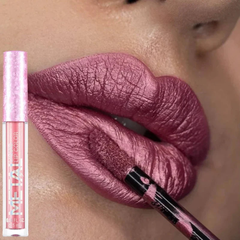 Rynx | Matte Glitter Liquid Lipstick Makeup Waterproof Non-sticky Cup Metal Lipstick Set Long-lasting Shiny Lip Color Shade Charming Lipstick