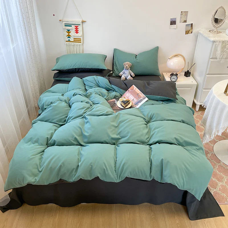 Rynx | Black Bedding Set Soft Bedding Washable Cotton Duvet Cover Pillowcase and Bed Sheet bedding set Home Bedding