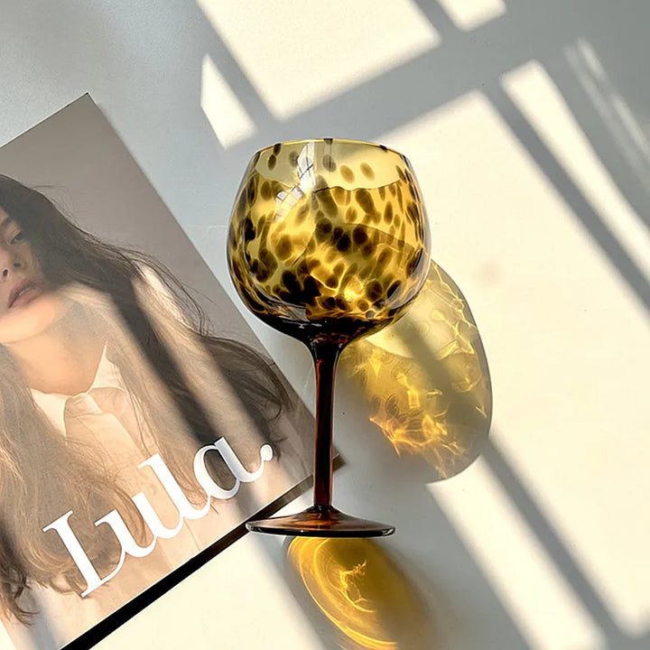 Lisslune | Vintage Amber Leopard-Print Wine Glass