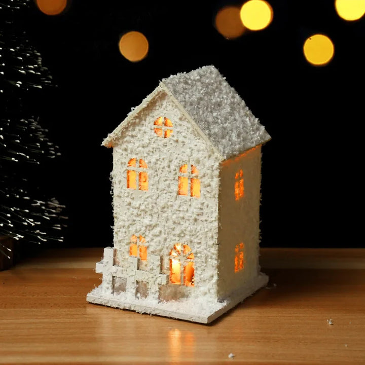 Rynx Christmas LED Light Wooden House with Snowflakes Glowing Cabin Christmas Decorations for Home Xmas Ornament New Year Gifts