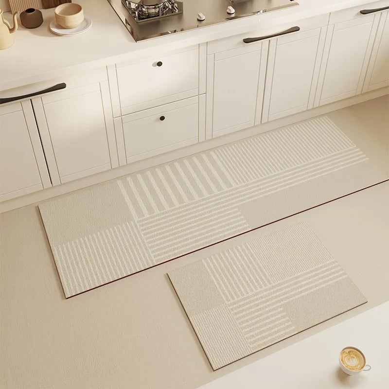 Rynx | Cream Style Kitchen Runner Waterproof Oil-resistant PVC Carpet Easy Care Washable Floor Rug Non-slip Cuttable Customizable Rugs