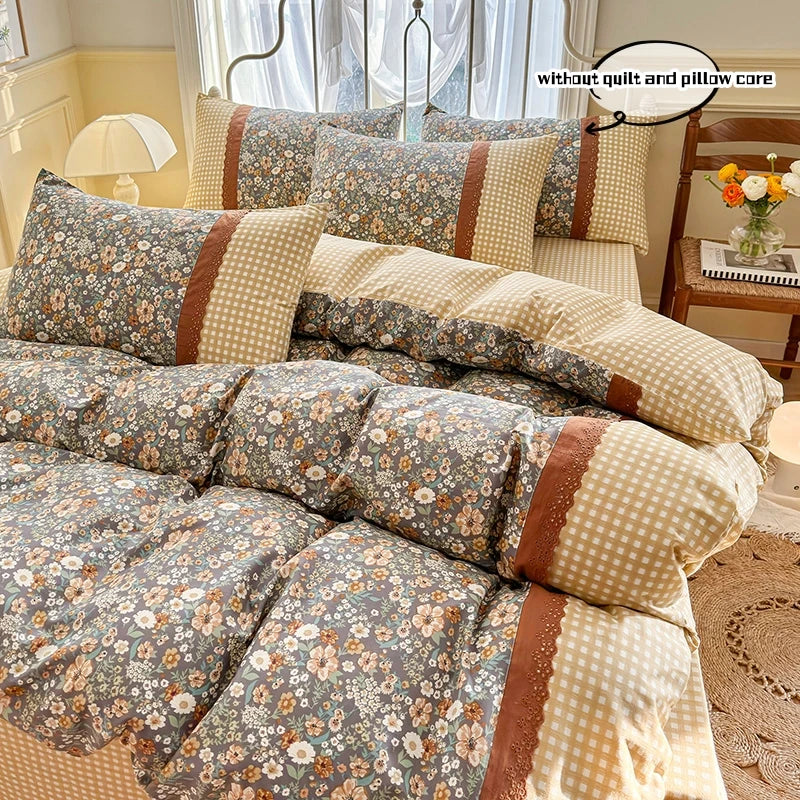 Rynx | 3pcs Floral Bedding Set Pillowcases No Filling Korean Lace Bedding Set Single Double Queen Size Girls Bedding Linen