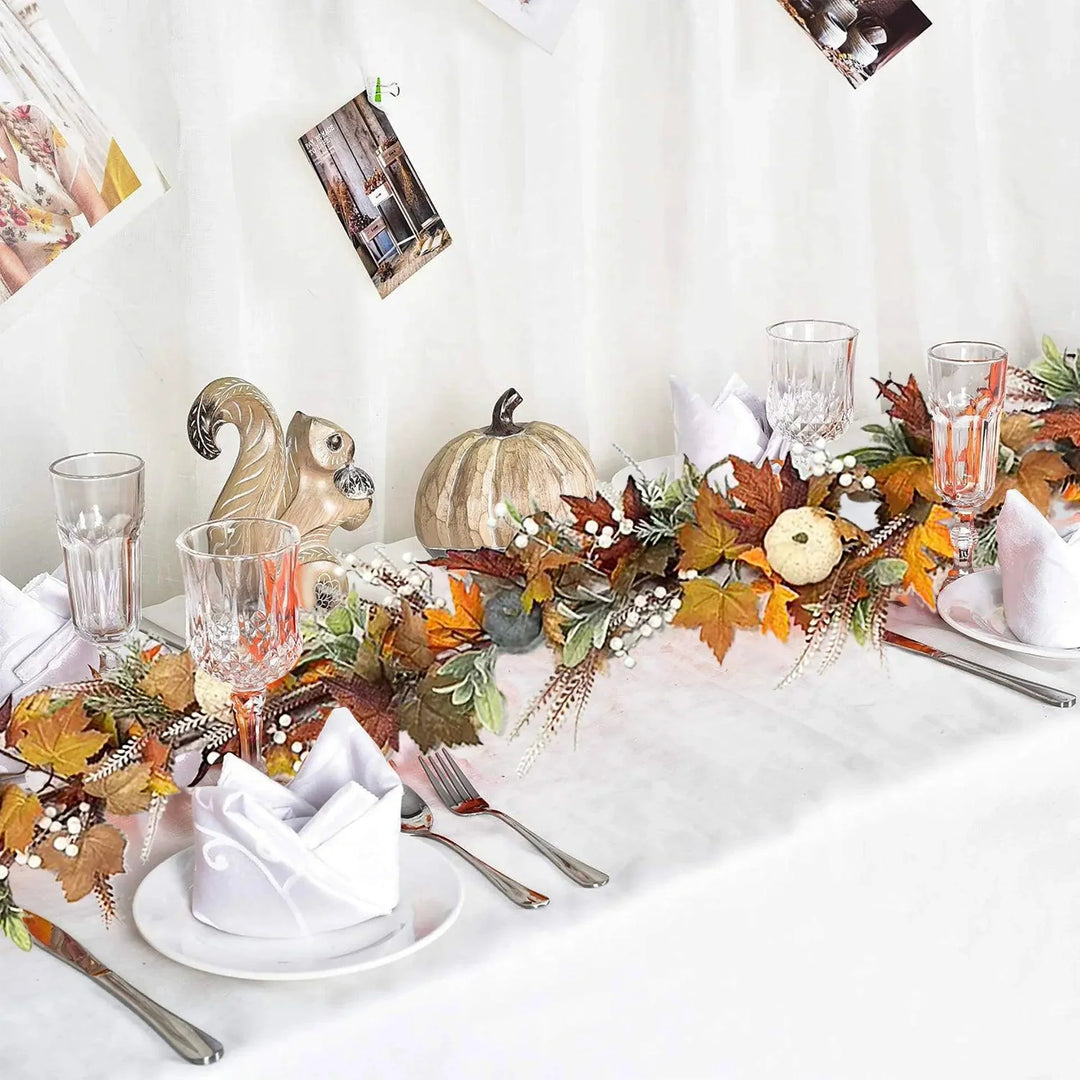 Lisslune | AutumnPumpkin Autumn Wreath with Maple Leaves and Pumpkins – Front Door Decoration