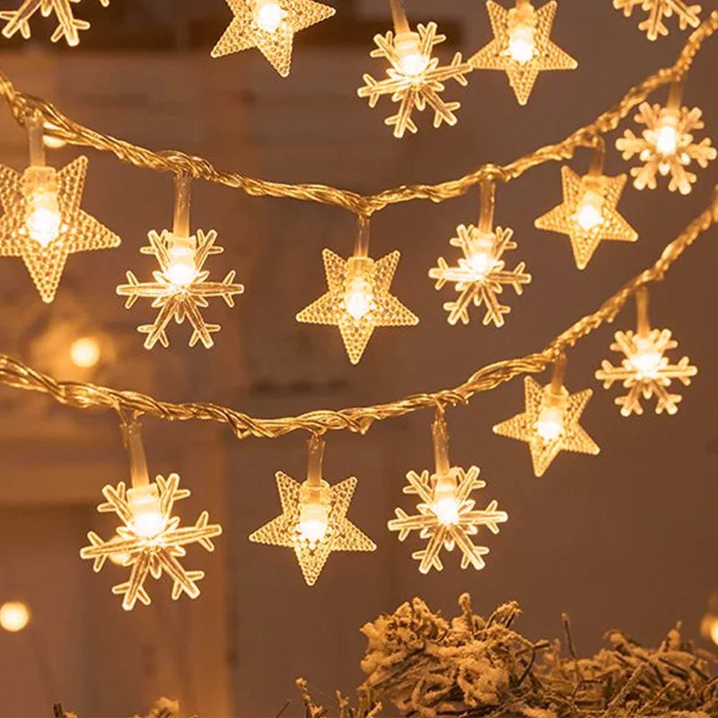 Rynx | LED Snowflake String Lights Star String Lights Battery Operated Xmas Tree Moose Decorative Garland Party Wedding New Year Decoration